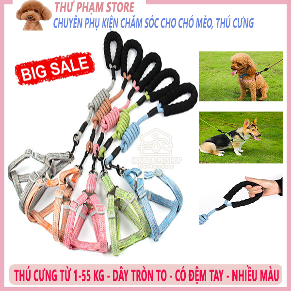SALE MẠNH - Dây Dắt Chó Mèo Thú Cưng kèm ĐAI YẾM có ĐỆM TAY CẦM - ĐỦ SIZE 1-55 KG VẢI Cao Cấp Siêu Chắc Bền Đẹp - Phụ Kiện Thú Cưng House & Petshop