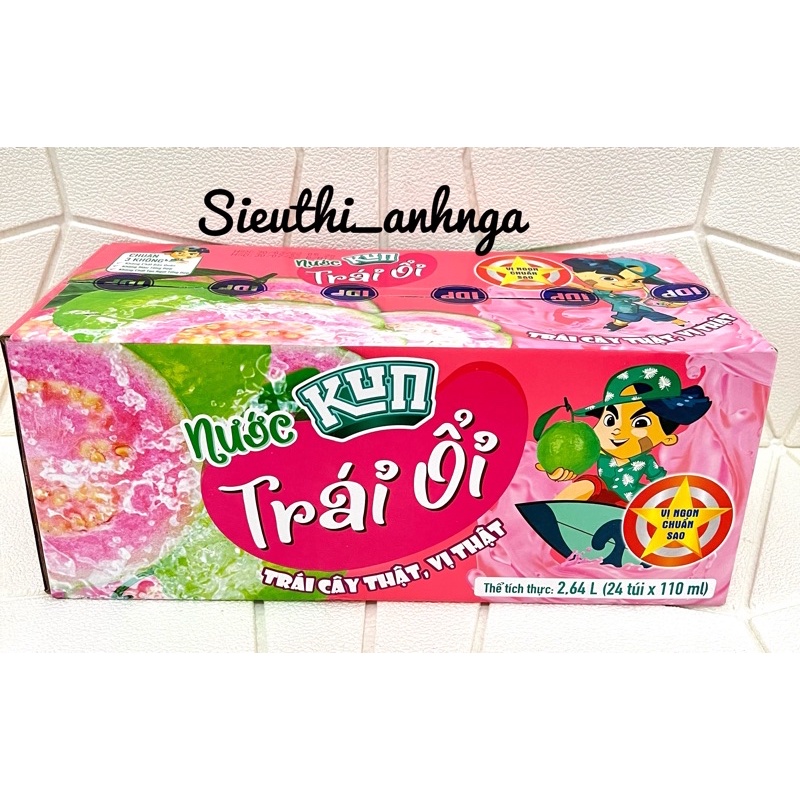 Thùng Nước Trái Cây Kun Trái Nho/Trái Ổi (24 túi x 110ml)