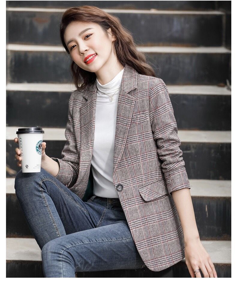 Áo khoác vest nữ sọc caro cao cấp