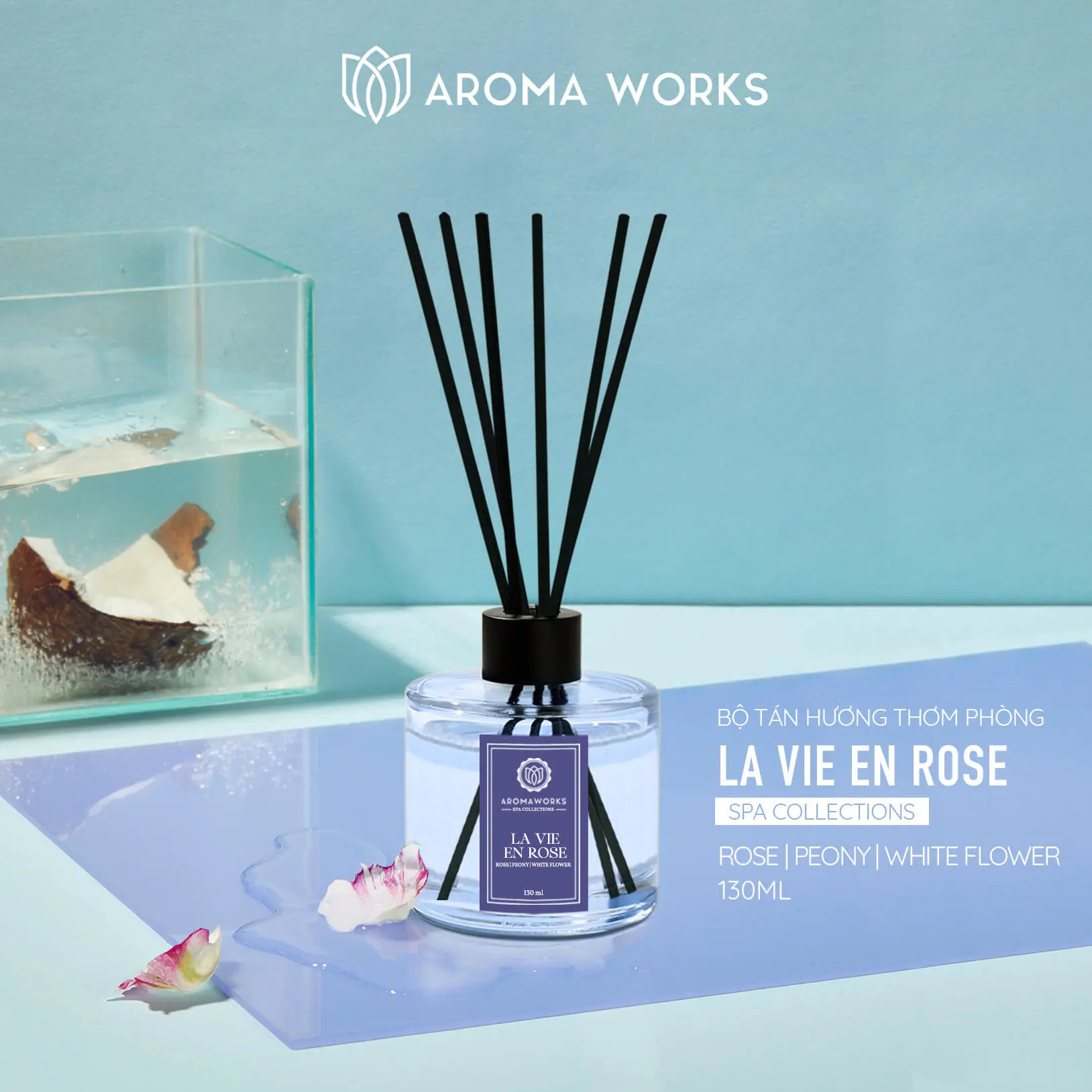 Bộ Tán Hương Que Mây Aroma Works Reed Diffuser 130ml