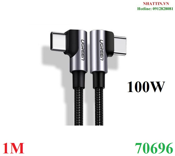 Cáp dữ liệu, sạc nhanh 100w usb 2.0 type-c to type-c bẻ góc 2 đầu 90 độ l dài 1m ugreen 70696 cao cấp