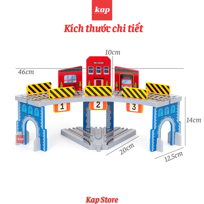 Trạm xe lửa 2 tầng (loại lớn) 17pcs, phụ kiện dành cho mô hình đường ray xe lửa gỗ
