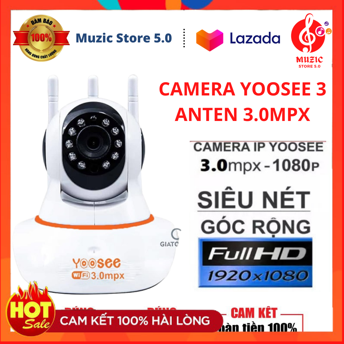 Camera wifi yoosee 3 râu 3.0- CAMERA 3 ANTEN 3.0M Full HD 1080P