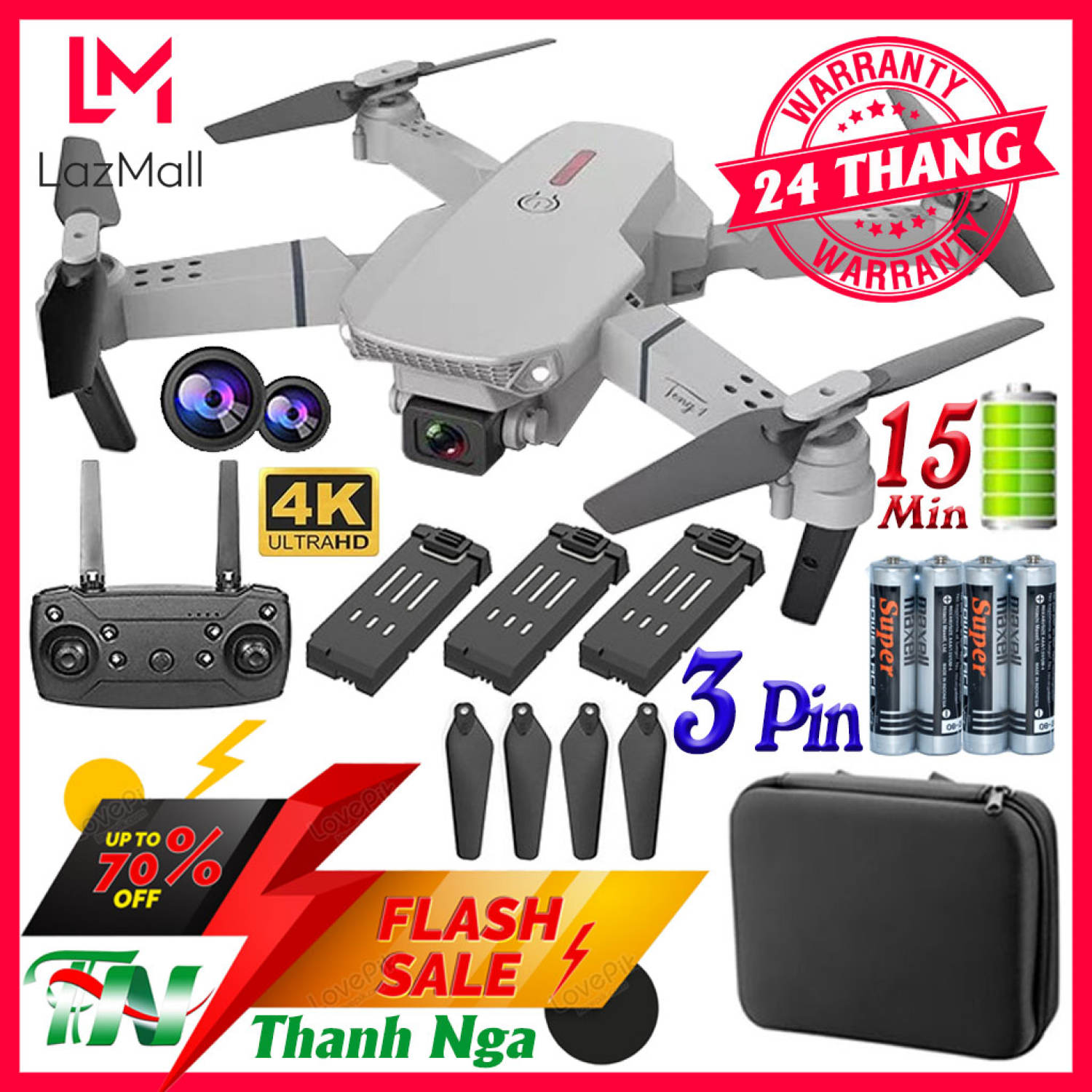 Máy bay flycam camera mini giá rẻ loại tốt - Drone E88 Pro máy bay không người lái điều khiển từ xa 