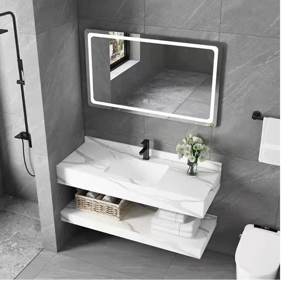 Bàn đá lavabo 2 tầng và gương led sấy khô cảm biến, lavabo bàn đá rửa mặt, chậu rửa mặt, bàn đá lavabo trọn bộ giá rẻ