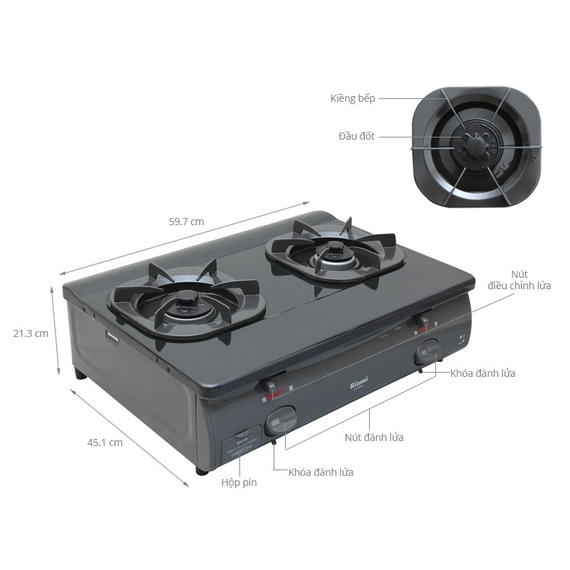 [HCM]Bếp gas đôi Rinnai RV-4680(GT) (Xám)