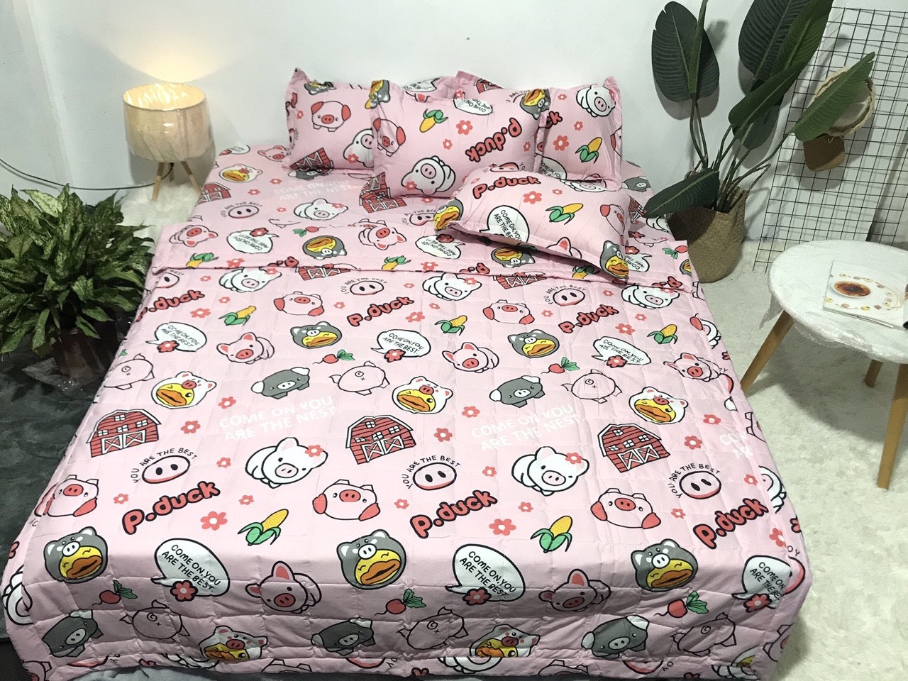 (FreeShip MAX) Chăn hè thu trần bông 3 lớp cotton poly 1m8x2m mẫu heo hồng nhí nhố Kovico Kho chăn ga gối, ga giường, drap giường hà nội