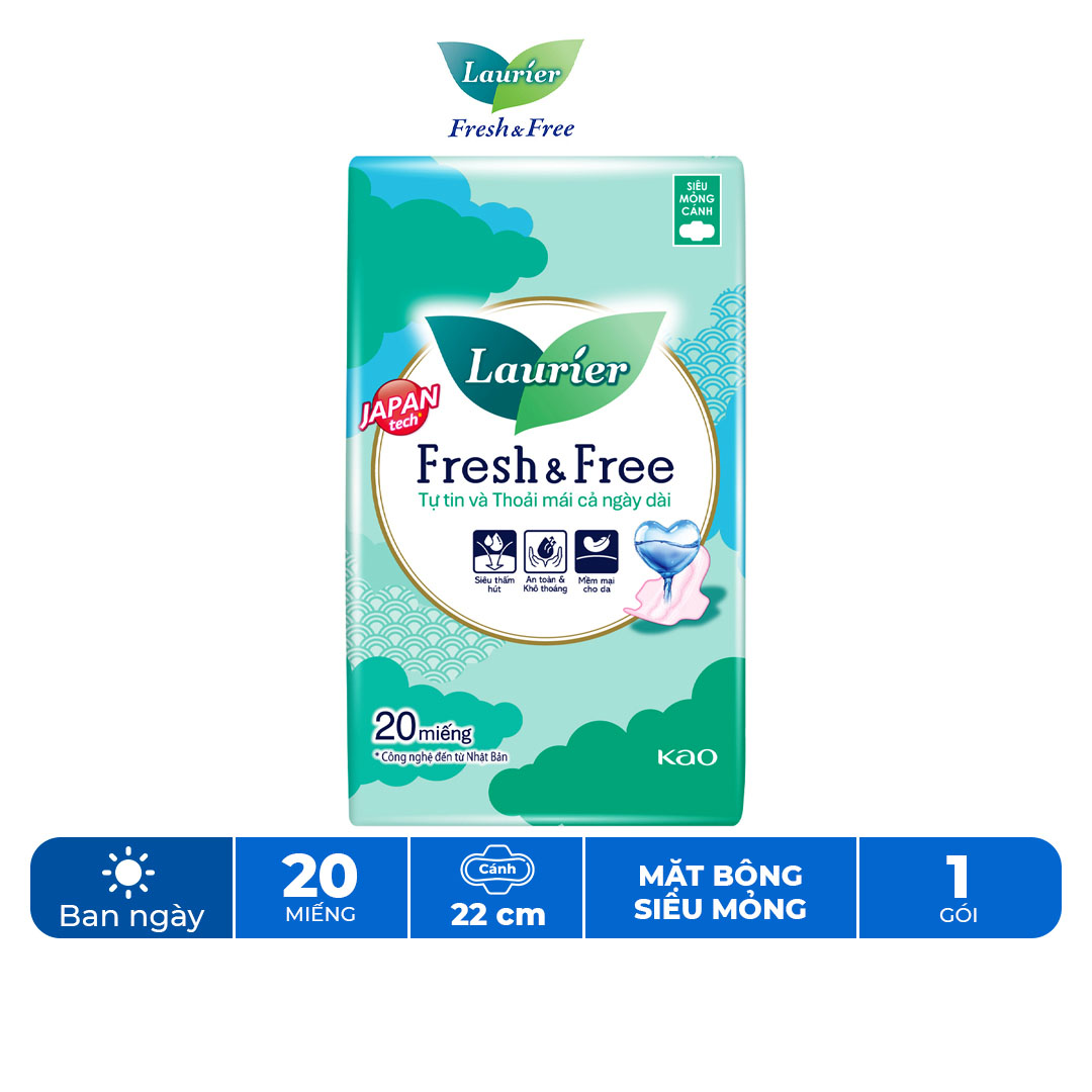 Băng vệ sinh laurier fresh & free 20 miếng siêu mỏng cánh 22cm