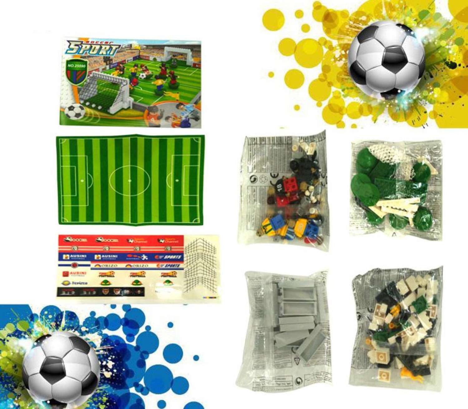 Bộ Lego mô hình sân bóng đá bao gồm cầu thủ