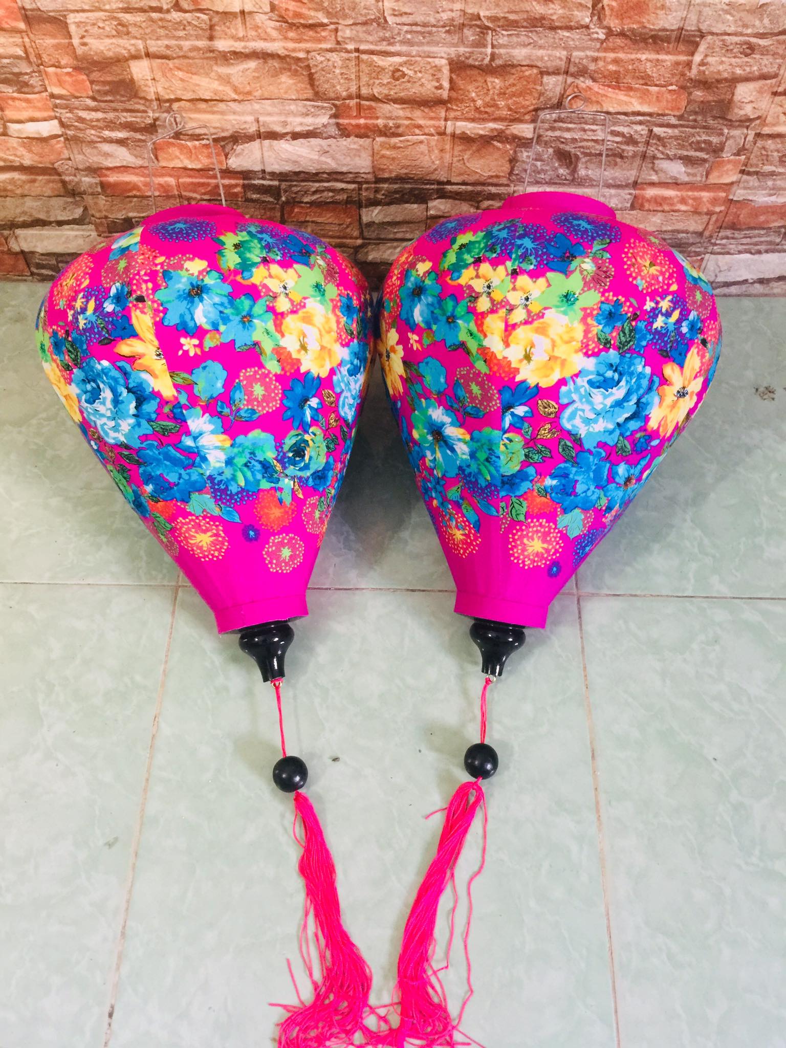 Đèn lồng Hội An vải lanh hoa - size 35 cm