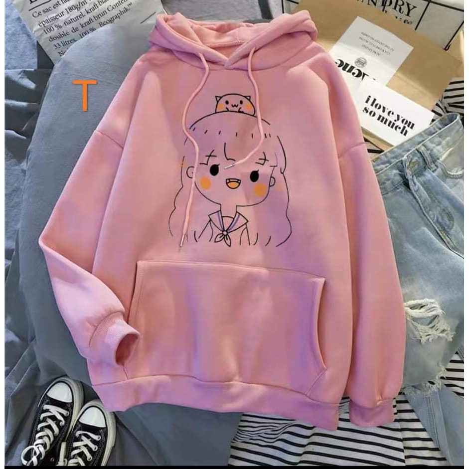 Áo hoodie cô gái đội mèo DTR0121