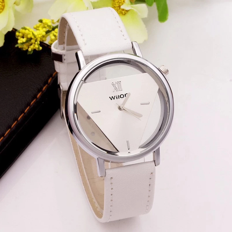 [HCM]Đồng hồ nam dây da 2 mặt trong suốt PA587 (Mặt Trắng dây Trắng)