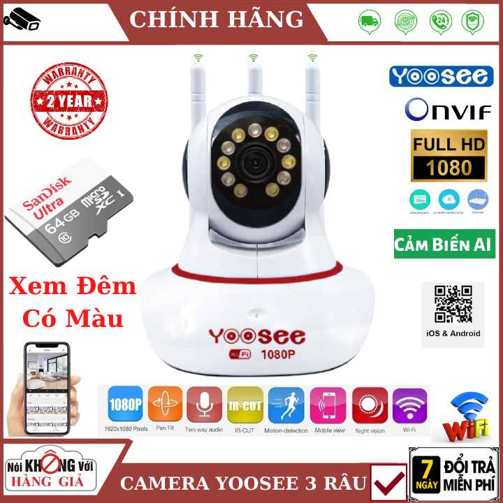 >> BÁO GIÁ CAMERA - CAMERA WIFI - CAMERA YOOSEE 5 RÂU KÈM THẺ NHỚ 128GB HIỂN THỊ 2.0 MPX CẢNH BÁO CHUYỂN ĐỘNG, CÓ TIẾNG V | Shopee Lazada Sendo Tiki mới nhất 68 (Tùy Chọn Thẻ 128GB Loại Xin,Bảo hành 5 Năm), Camera Wifi Yoosee 3 râu xem đêm có màu - 2.0 MPX - FullHD ,cảm biến AI thông minh , đàm thoại 2 chiều , camera mini , camera ip , camera yoosee , camera 3 râu , camera giá rẻ