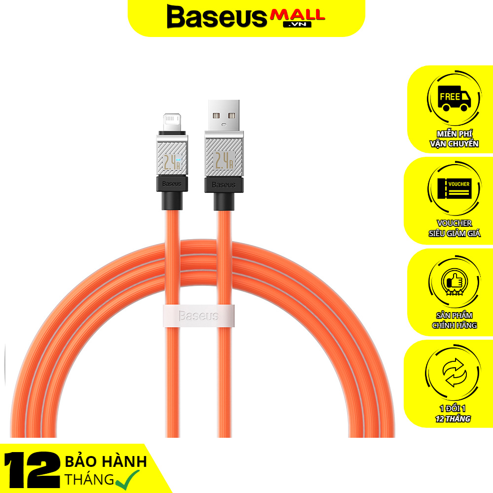 Cáp Sạc Baseus CoolPlay 2.4A USB to Ln | Đầu Hợp Kim Kẽm, Dây TPE Dày 6mm Cao Cấp