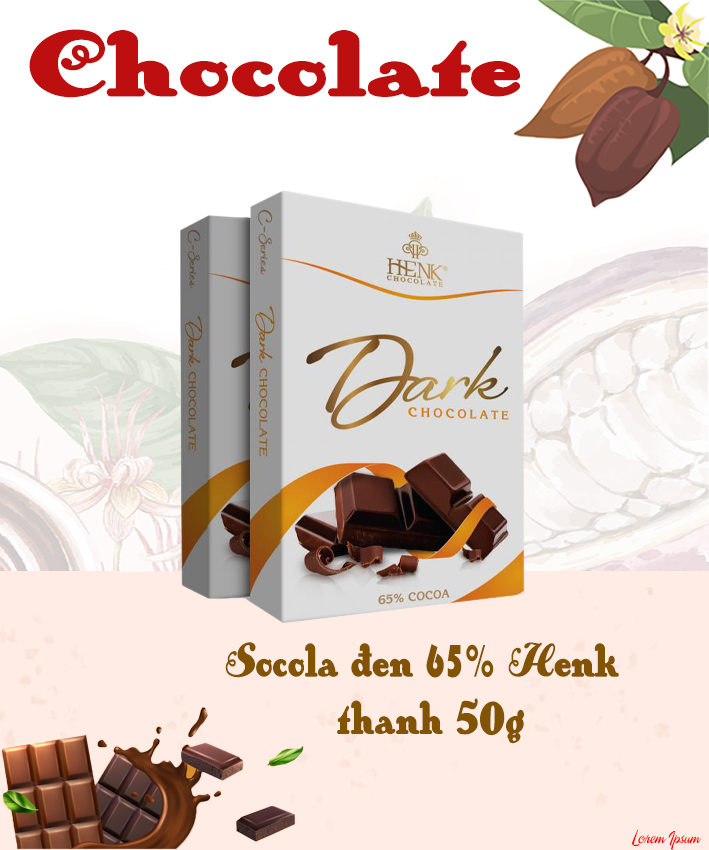 Socola đen 65% Henk thanh 100g