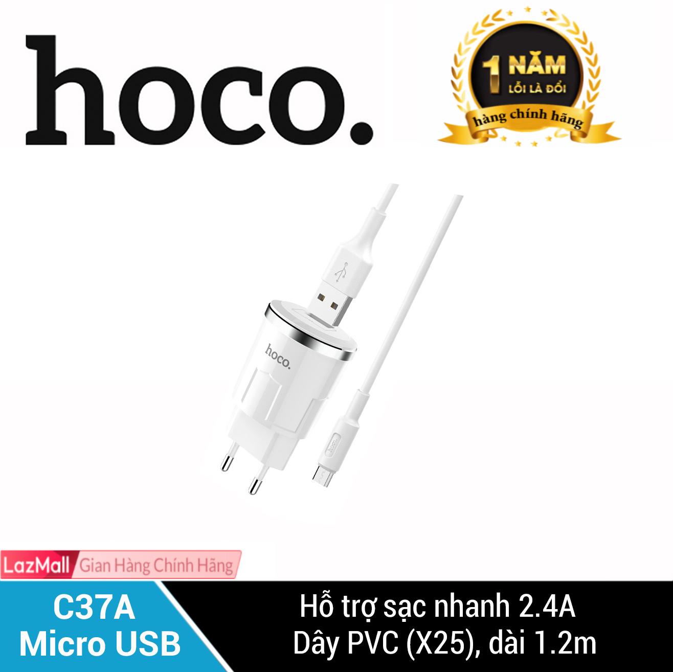 Bộ sạc Micro USB Hoco C37A sạc nhanh 2.4A cho Android