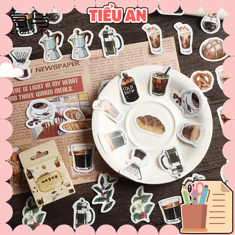 Bộ sticker/ hình dán hình cà phê & bánh xinh xắn