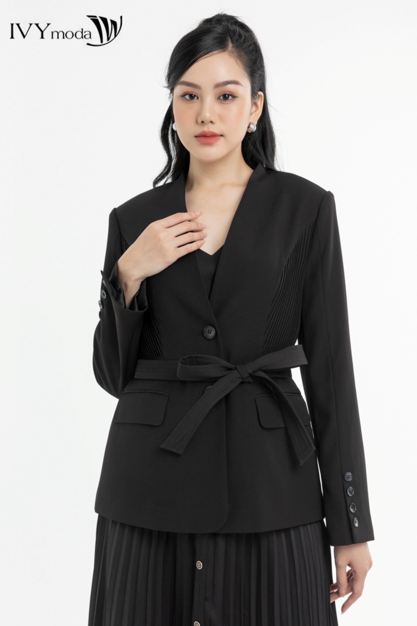 Elegant blazer - áo blazer phối đai ivy moda ms 67t0132