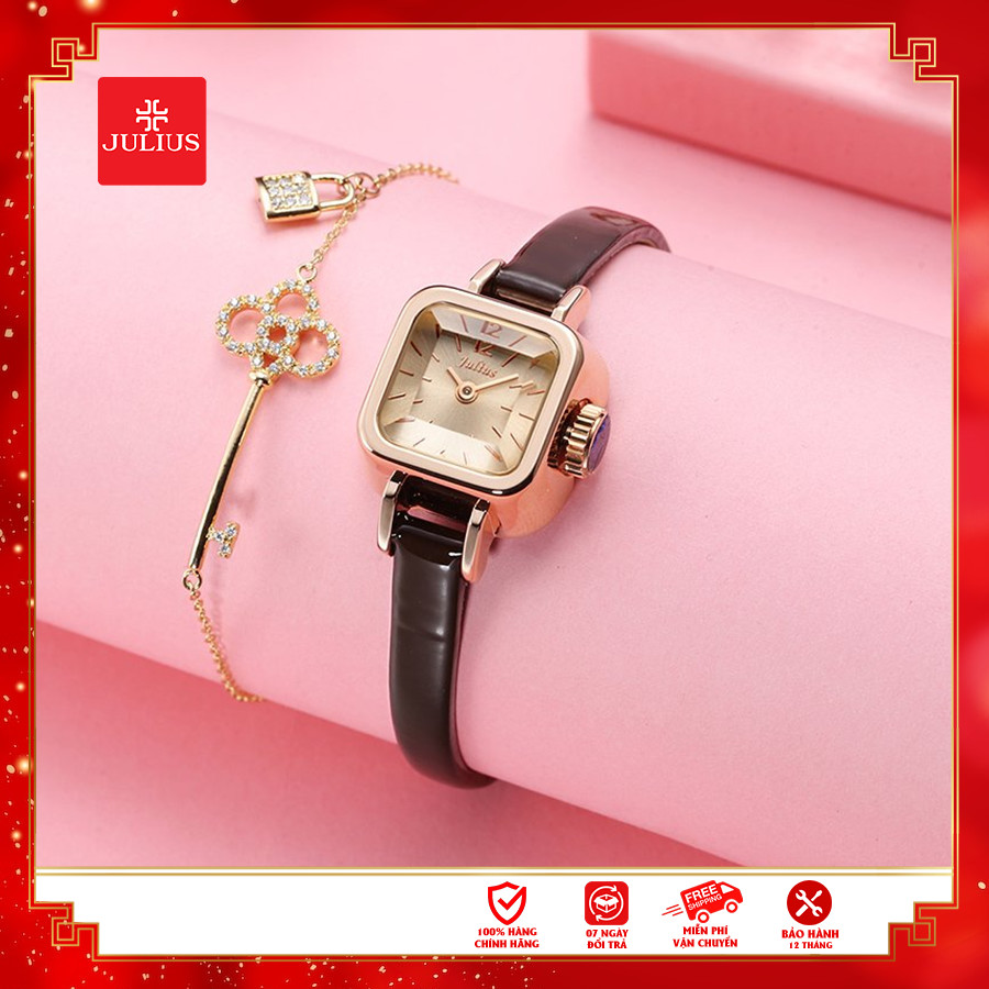 Đồng Hồ Nữ Julius Hàn Quốc JA-496C Dây Da (Nâu)