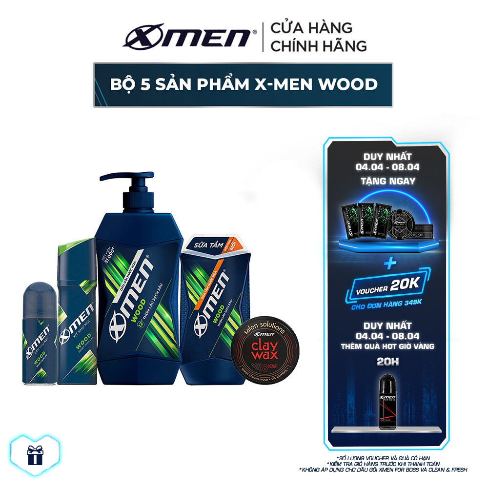 Bộ 5 Sản Phẩm XMen Wood Dầu gội XMen Wood 650g + Sữa tắm XMen Wood 380g +