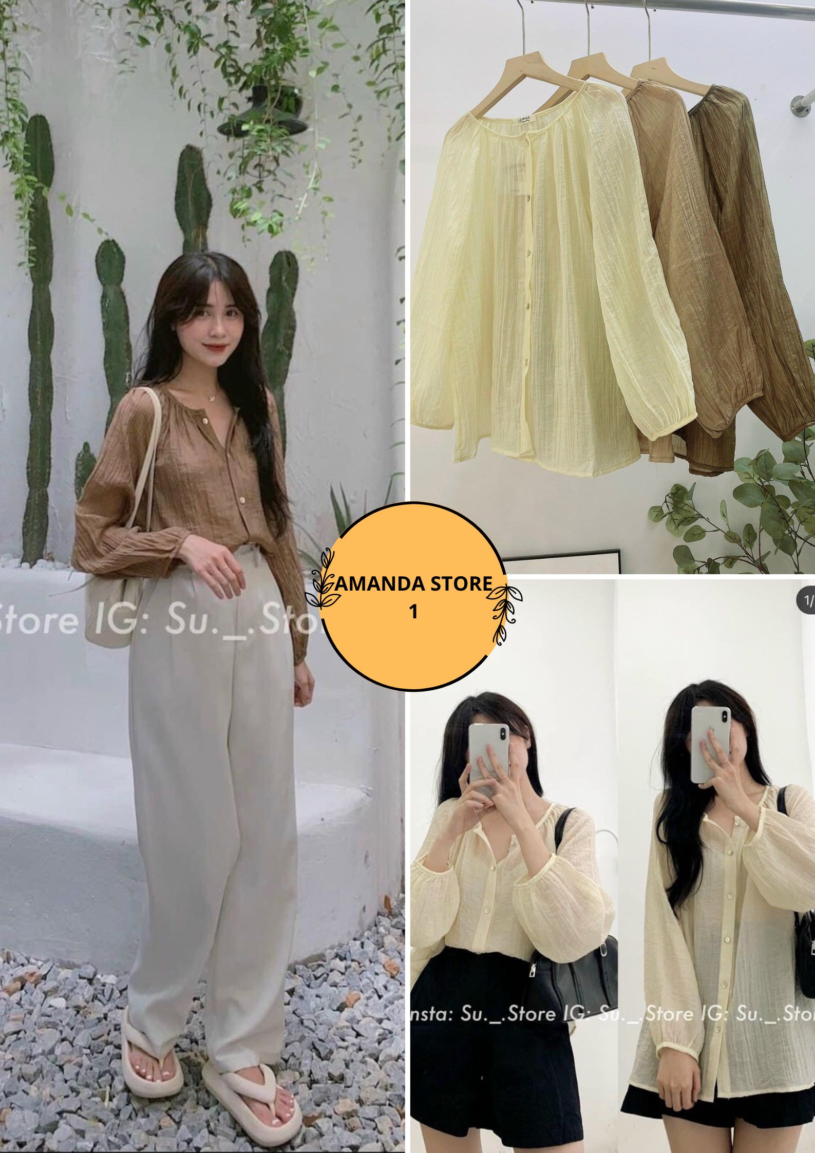 Áo sơ mi nữ voan tơ cổ tròn, áo sơ mi nữ dài tay cổ tròn chất voan tơ SM025