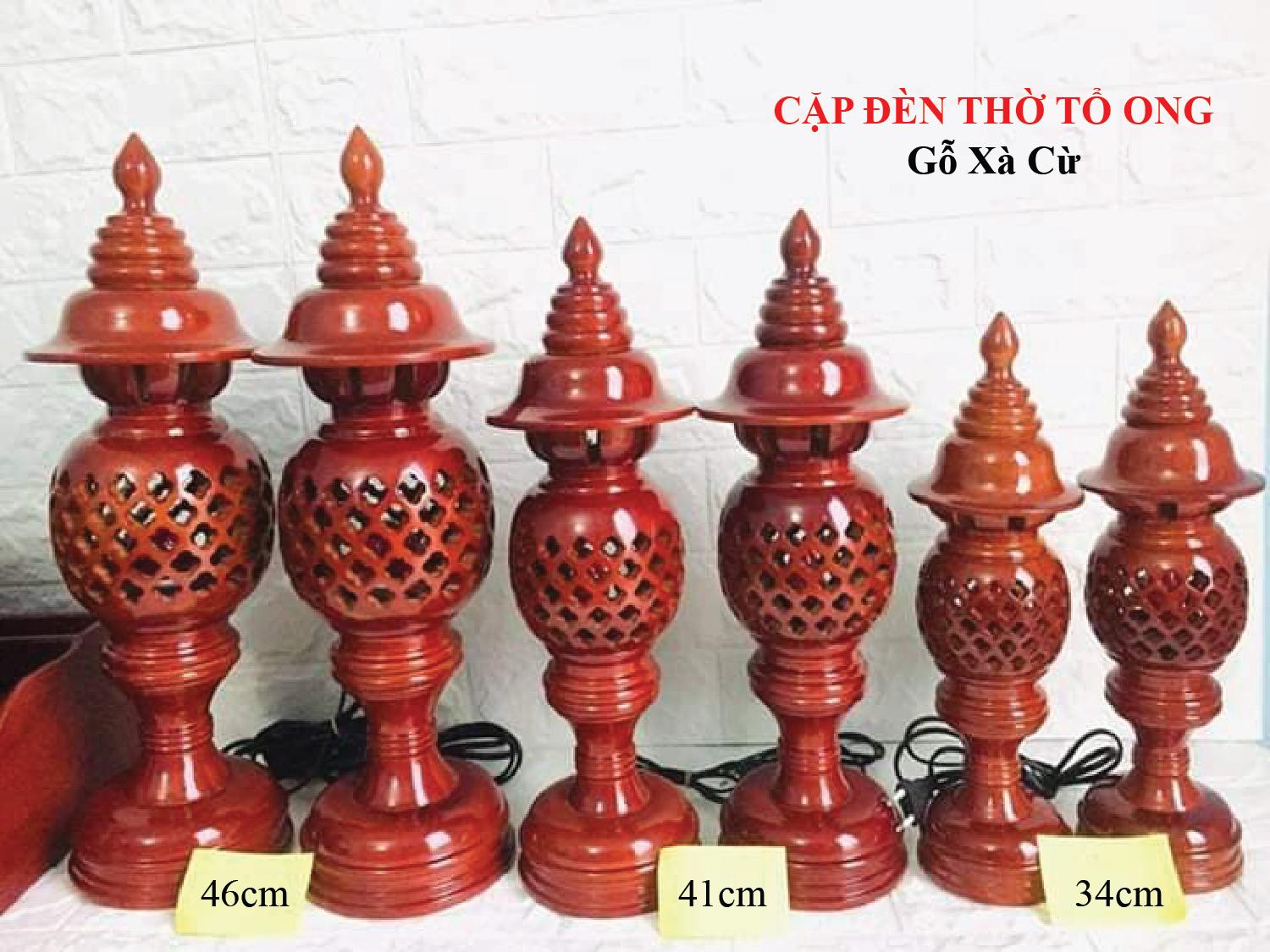 Cặp đèn thờ gỗ cao 41cm