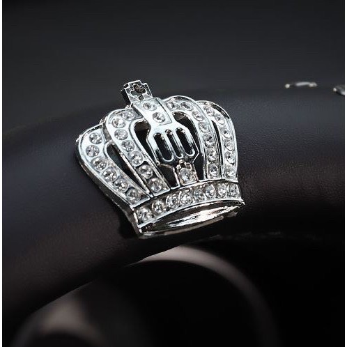 Steering Wheel Cover with High-Quality Leather Crown Logo Embellished with Stones
