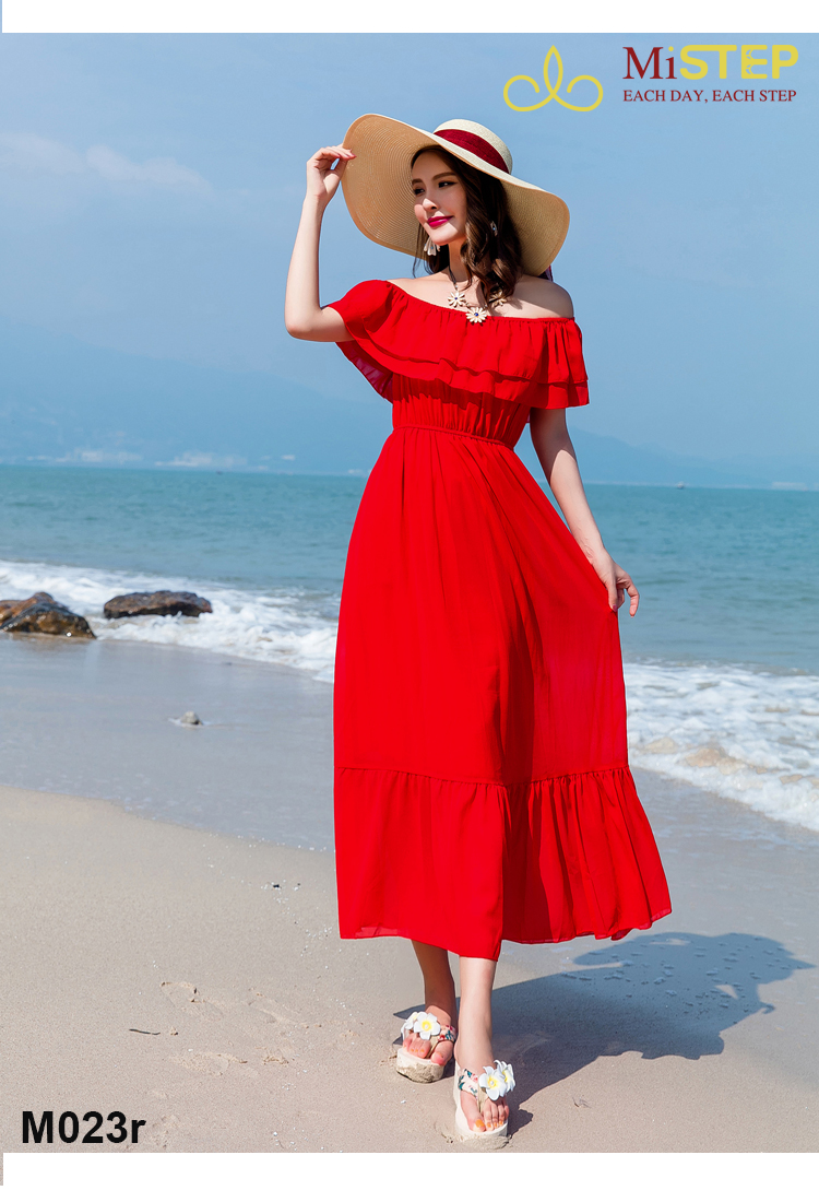 Đầm Maxi Lệch Vai Đi Biển Cho Người Béo