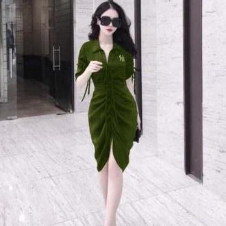 Đầm sơ mi rút dây sang chảnh