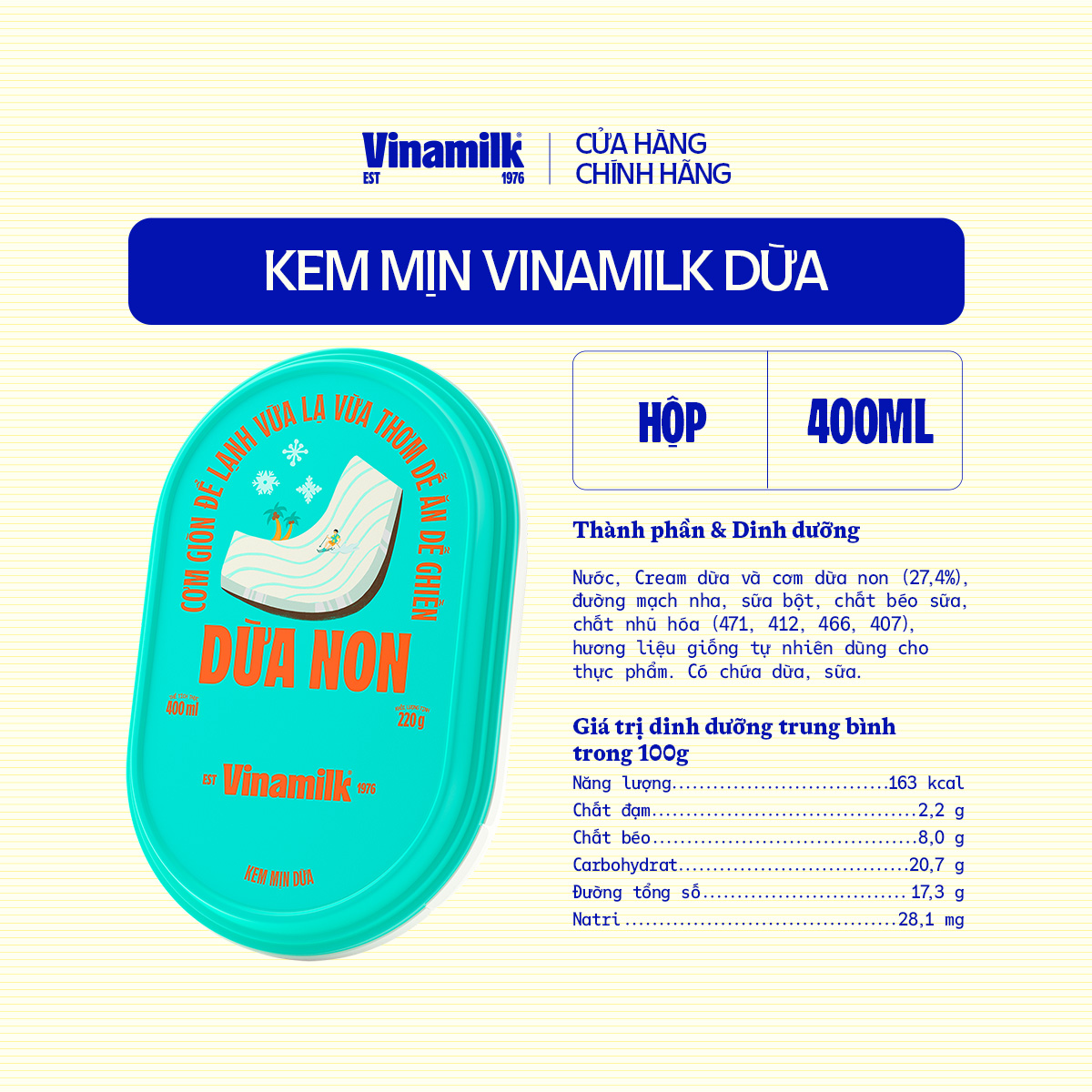 2 Hộp Kem Vinamilk Dừa 400ml