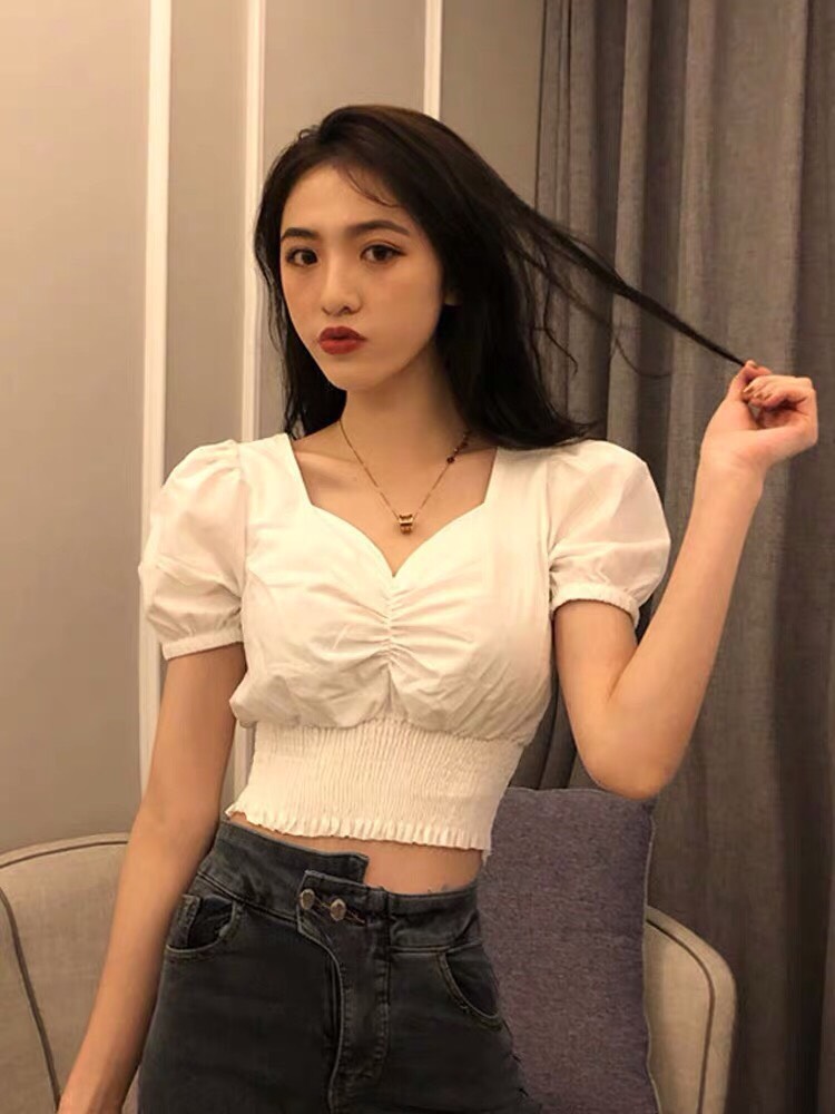 Áo voan tay ngắn nhún bụng dễ thương TTSA0316