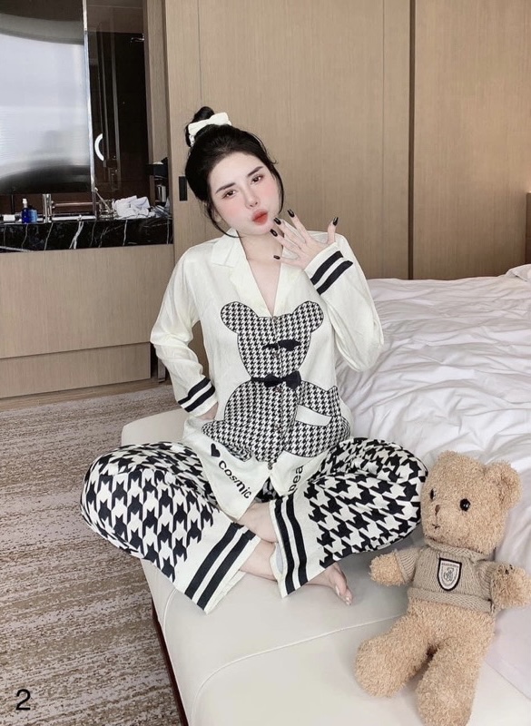 Bộ pijama Gấu ziczac lụa xước siêu xinh