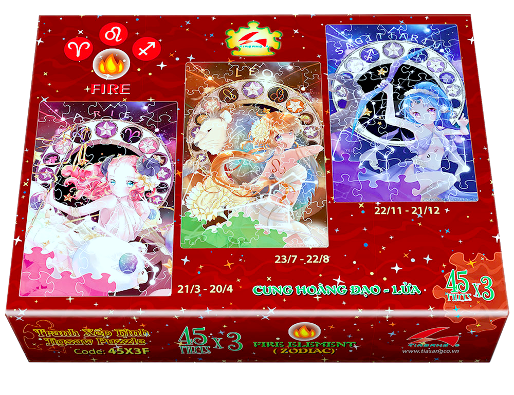 Bộ tranh xếp hình 45 mảnh 3 trong 1 - Cung hoàng đạo - Lửa