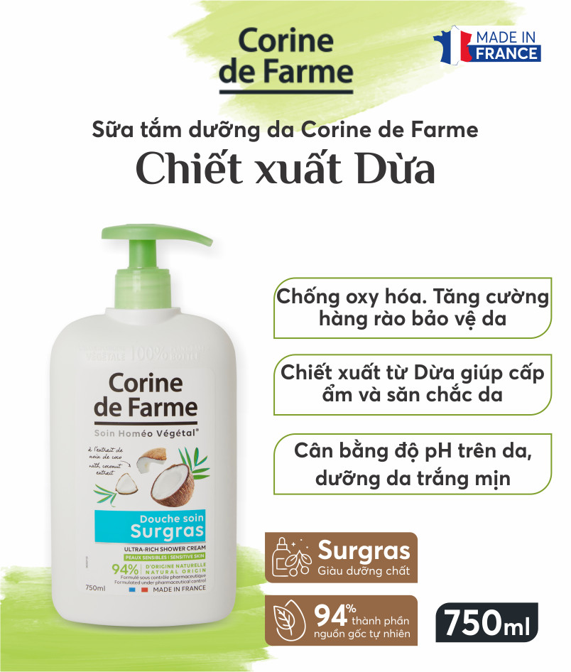 Sữa tắm dưỡng da tinh chất chiết xuất dừa 750ML