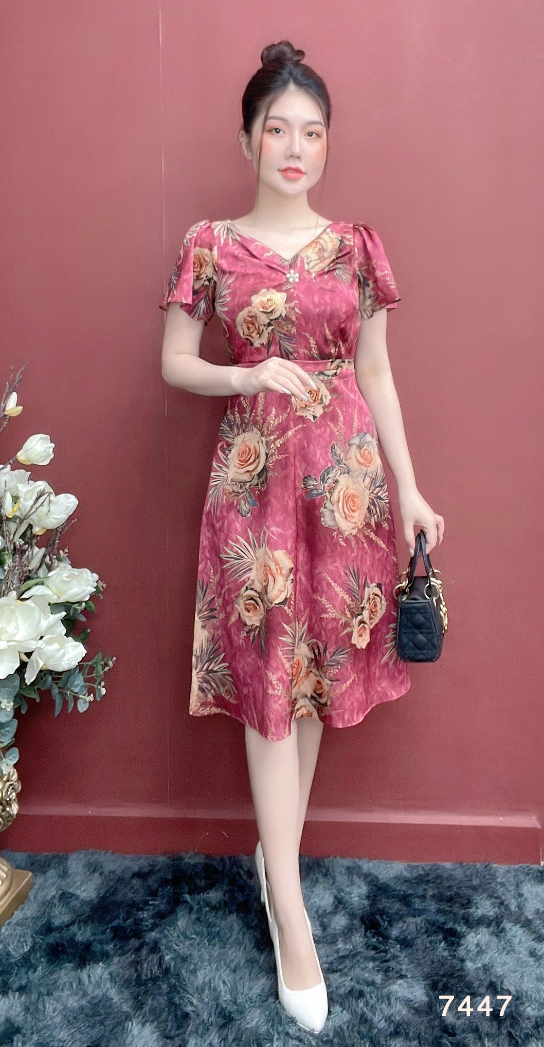 Đầm EMY EM7447 Xoè Lụa Vân Pháp LVP Tím