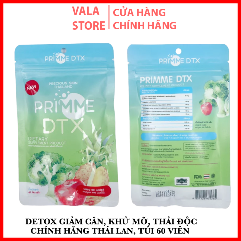 [HCM]Detox Giảm Cân Primme DTX Thái Lan Viên Uống Giảm Cân Rau Củ Quả Viên uống Detox khử mỡ thải độc Chính Hãng Túi 60V - Vala Store nhập khẩu