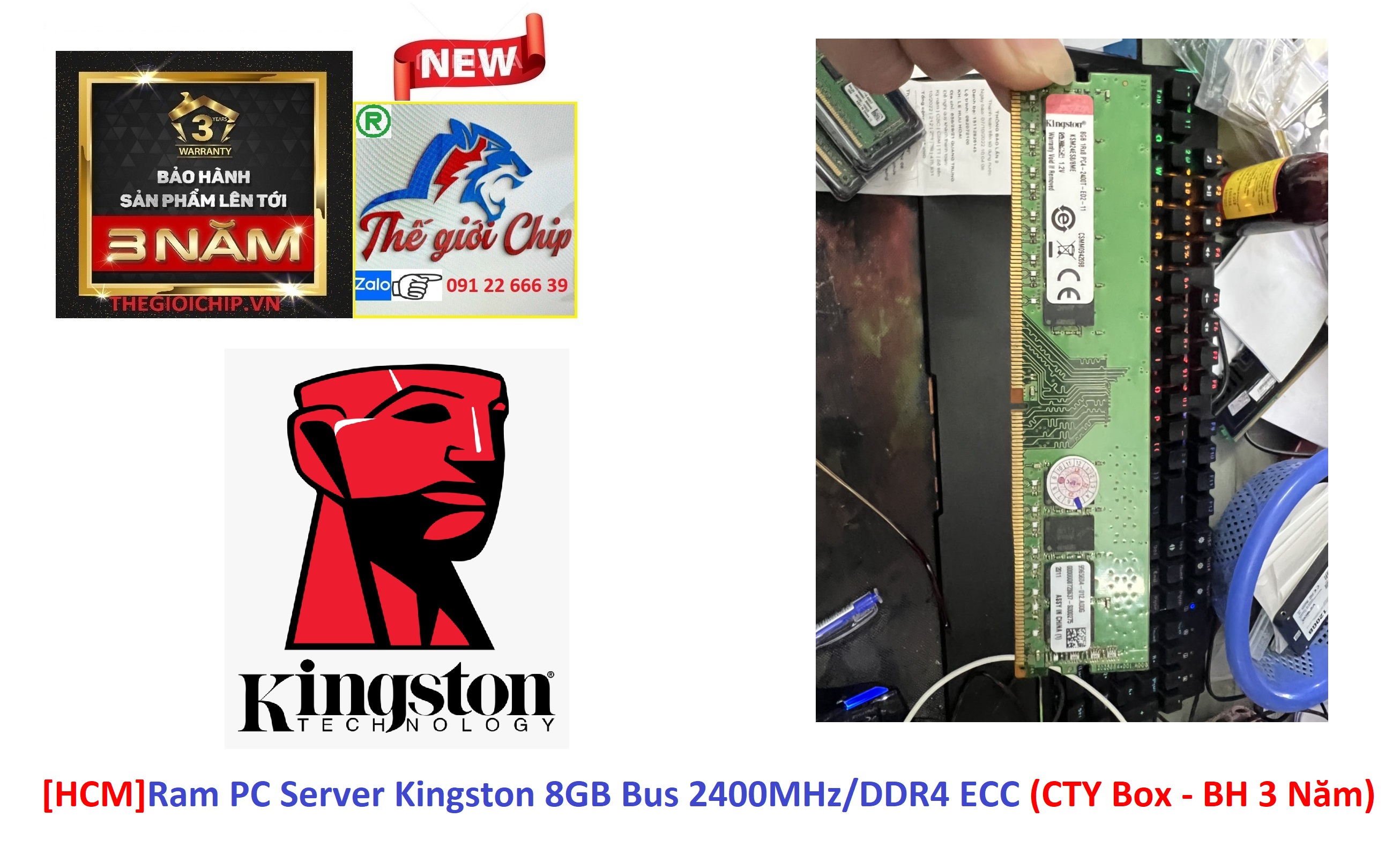 [HCM]Ram PC Server Kingston 8GB Bus 2400MHz/DDR4 ECC (CTY Box - BH 3 Năm)