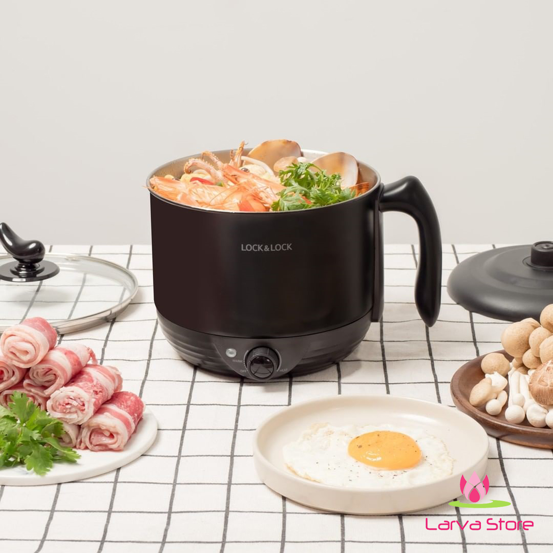 Ca Điện, Nồi Lẩu Điện Mini Đa Năng Lock&Lock Multi Pot 1.2L EJP316BLK
