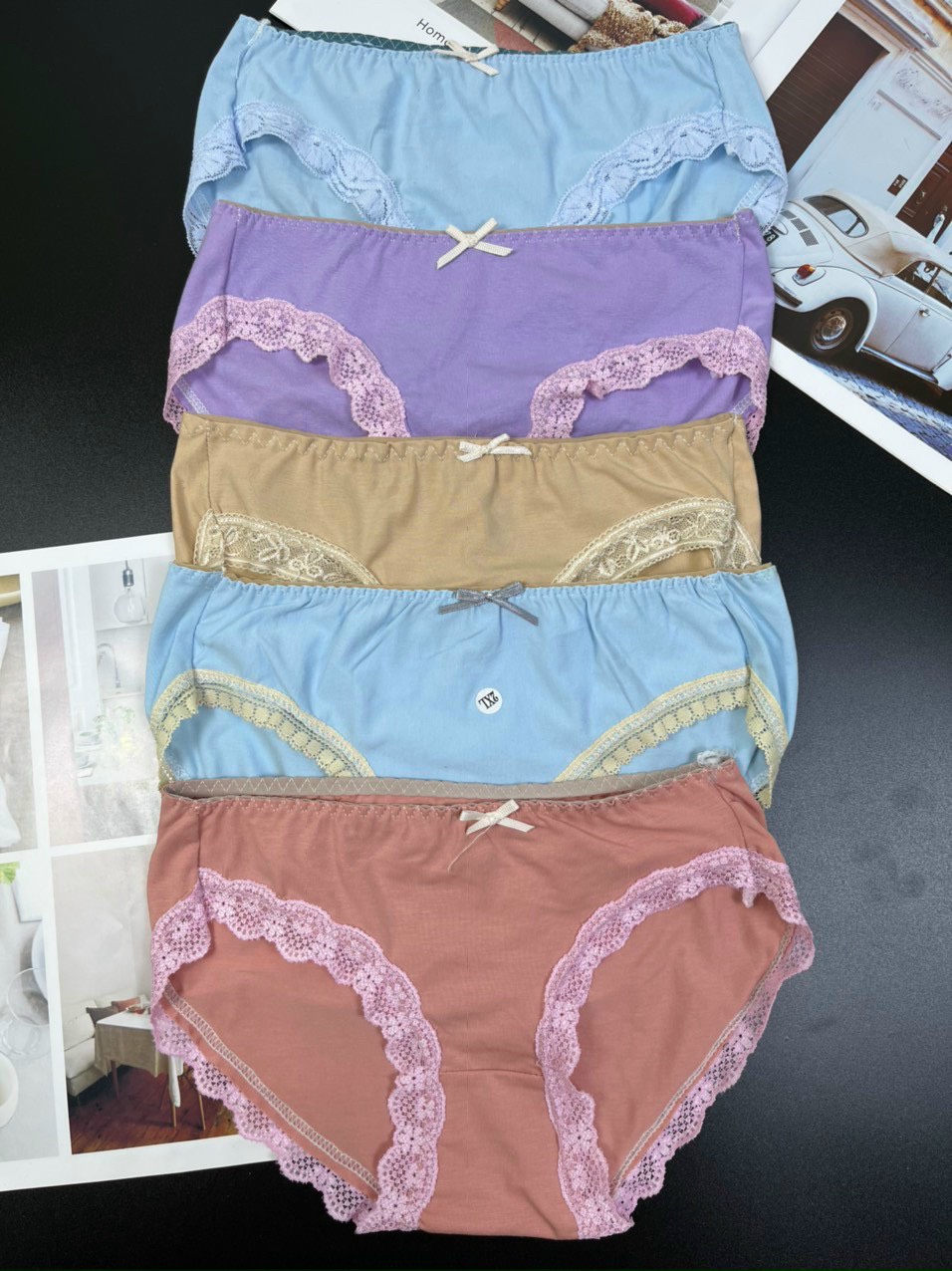 túi zíp 5 chiếc quần lót cotton nhăn phối nơ tại shop cô cám