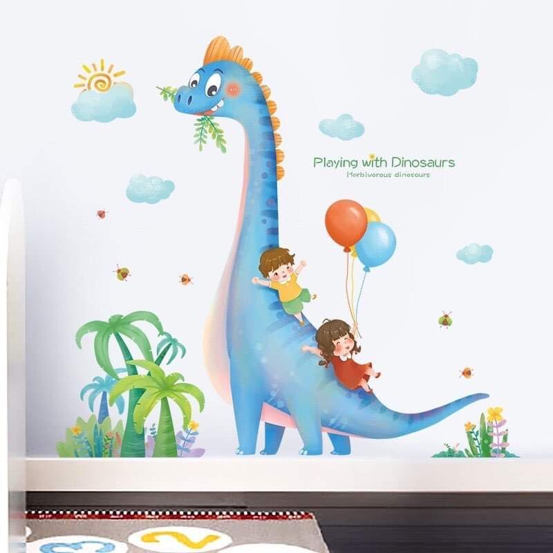 Decal dán tường khủng long xanh cho bé