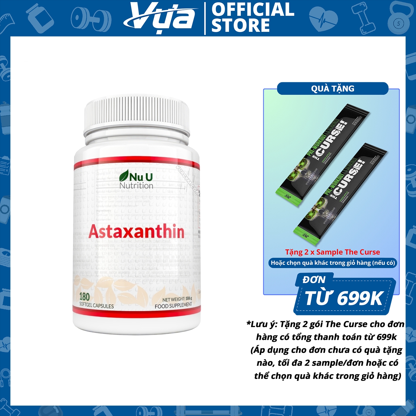 Viên uống Nu U Nutrition - Natural Astaxanthin 12mg - Hỗ trợ sức khỏe mắt, da và tim mạch - Chính Hãng