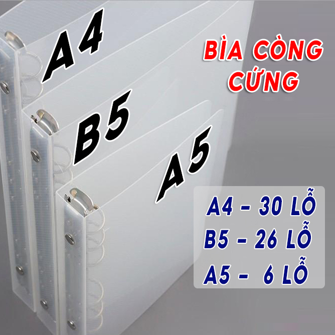 Sổ còng / Ruột còng Giấy Refill KLONG A5/B5/A4 Caro/Chấm bi/Kẻ ngang có bìa còng sắt, A5 lỗ, A5 20 lỗ, B5 9 lỗ, B5 26 lỗ, A4 30 lỗ, sổ môn học, sổ học tập, vở học tập, vở học sinh, tập học sinh, vở môn học