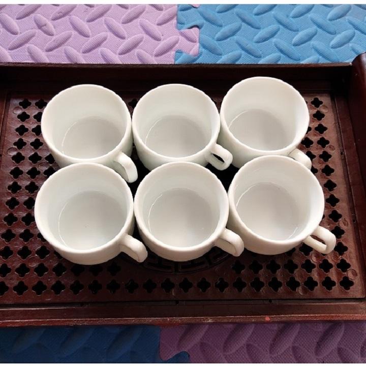 Bộ 6 chén/tách sứ siêu trắng dáng vuông Bát Tràng