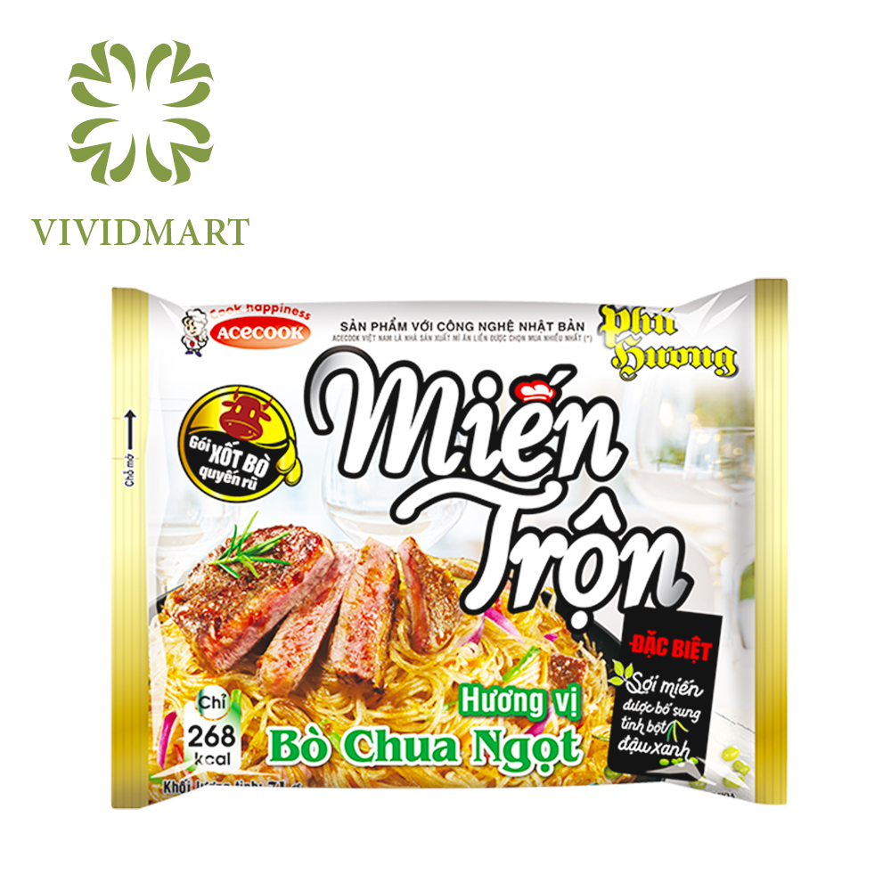 [Miến Acecook - Miến Phú Hương] [Gói] MIẾN TRỘN ĂN LIỀN PHÚ HƯƠNG 2 VỊ: BÒ CHUA NGỌT VÀ XỐT CUA (SỐT CUA) – GÓI 71g – ACECOOK