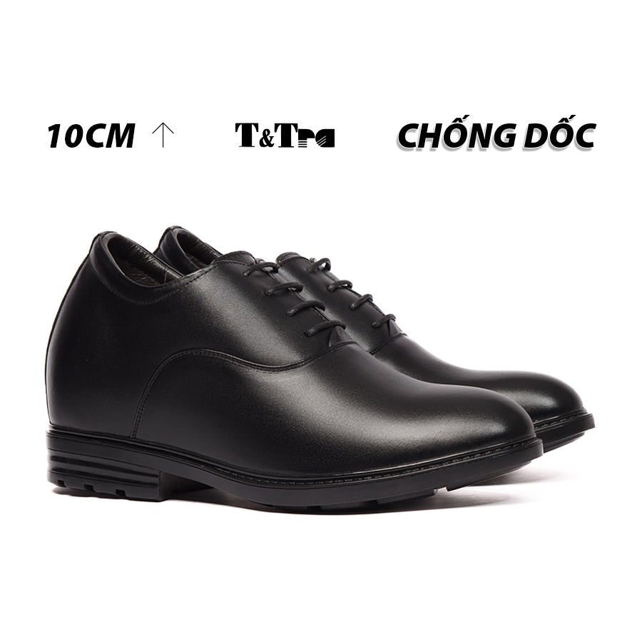 [10CM] Giày Độn Nam T&TRA T98 Đen -  Ít Dốc Mang Thoải Mái Hơn
