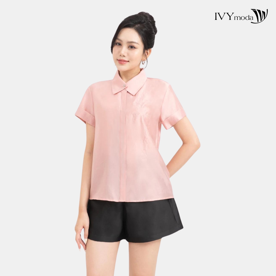 Áo sơ mi lụa thêu hoa ivy moda ms 16m7764