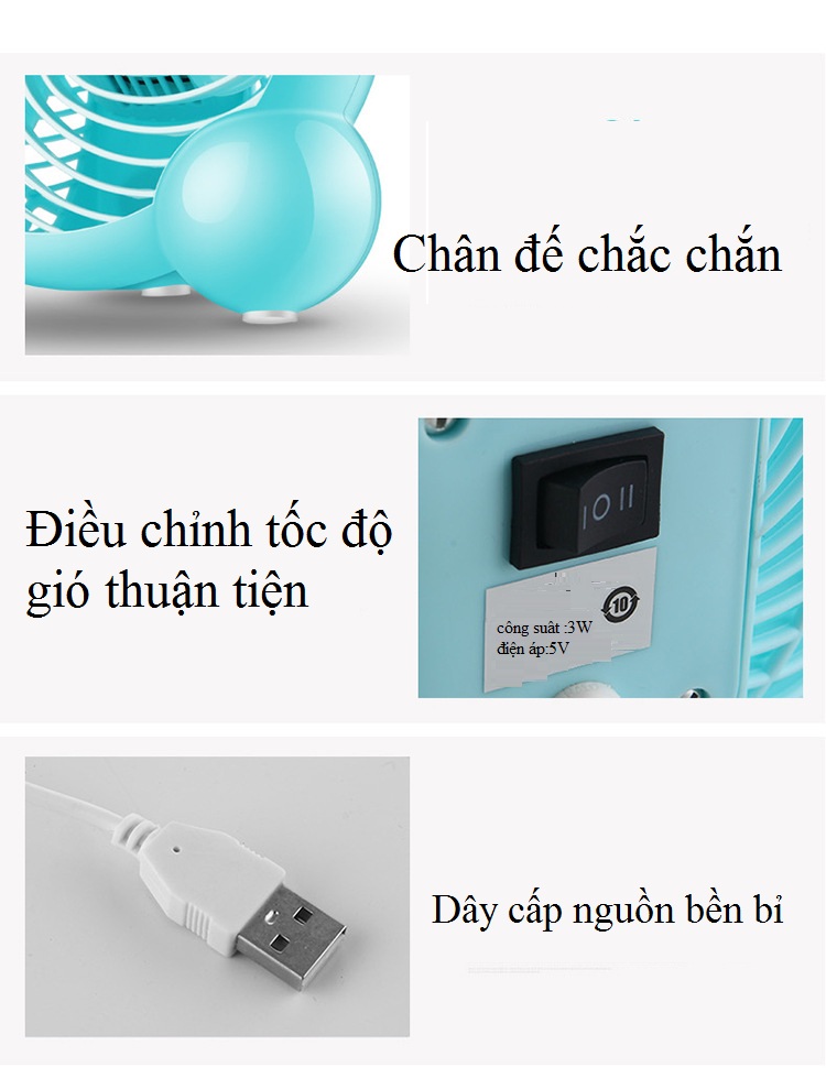 Quạt Mini Để Bàn Cực Mát Cổng Sạc USB GBF-01 - Chạy Cực Êm