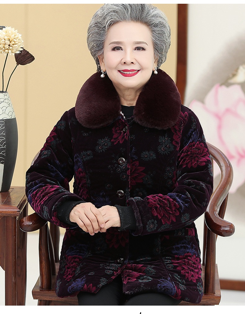 Áo khoác lót lông cao cấp trung niên, người già, cổ lông trụ sang trọng