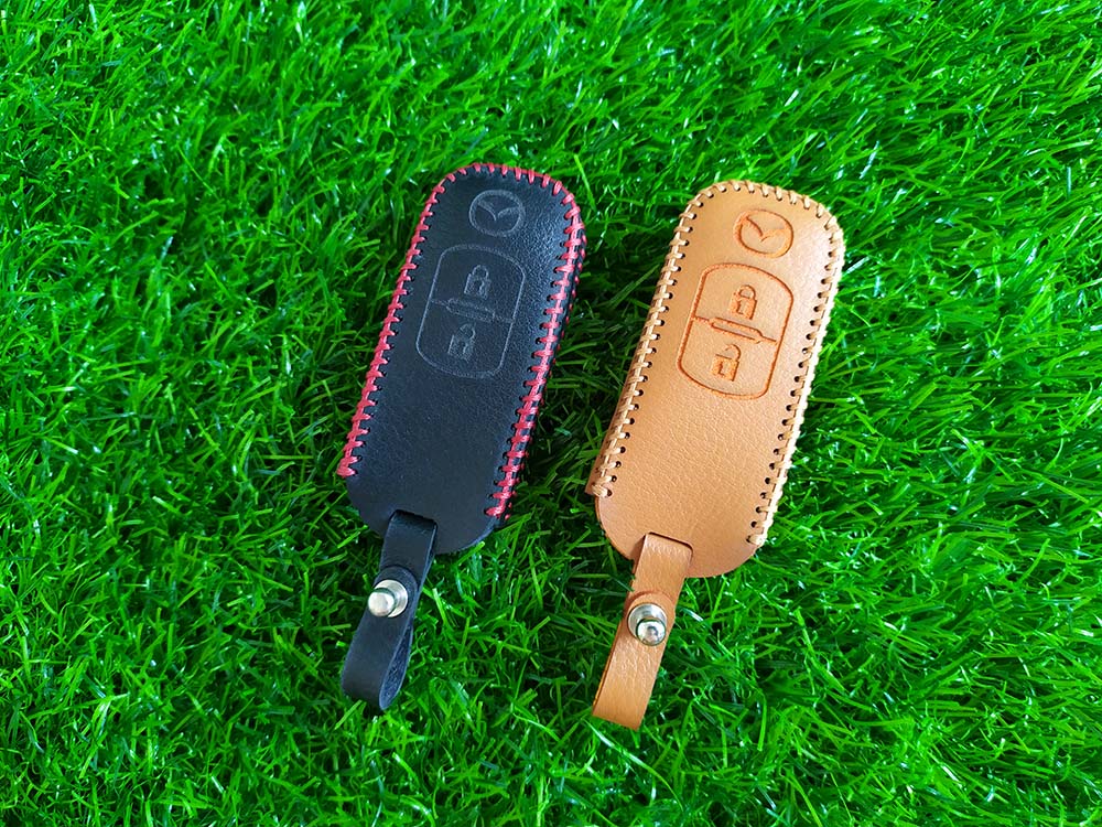 Bao da 2 nút chìa khóa smartkey xe hơi Mazda CX-5 (Màu nâu)