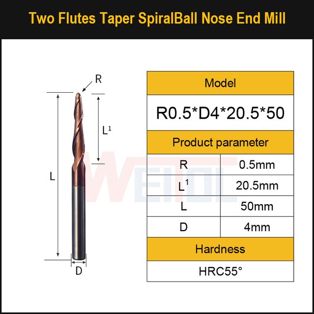 Mũi dao Taper cắt khắc CNC 2 lưỡi 55HRC